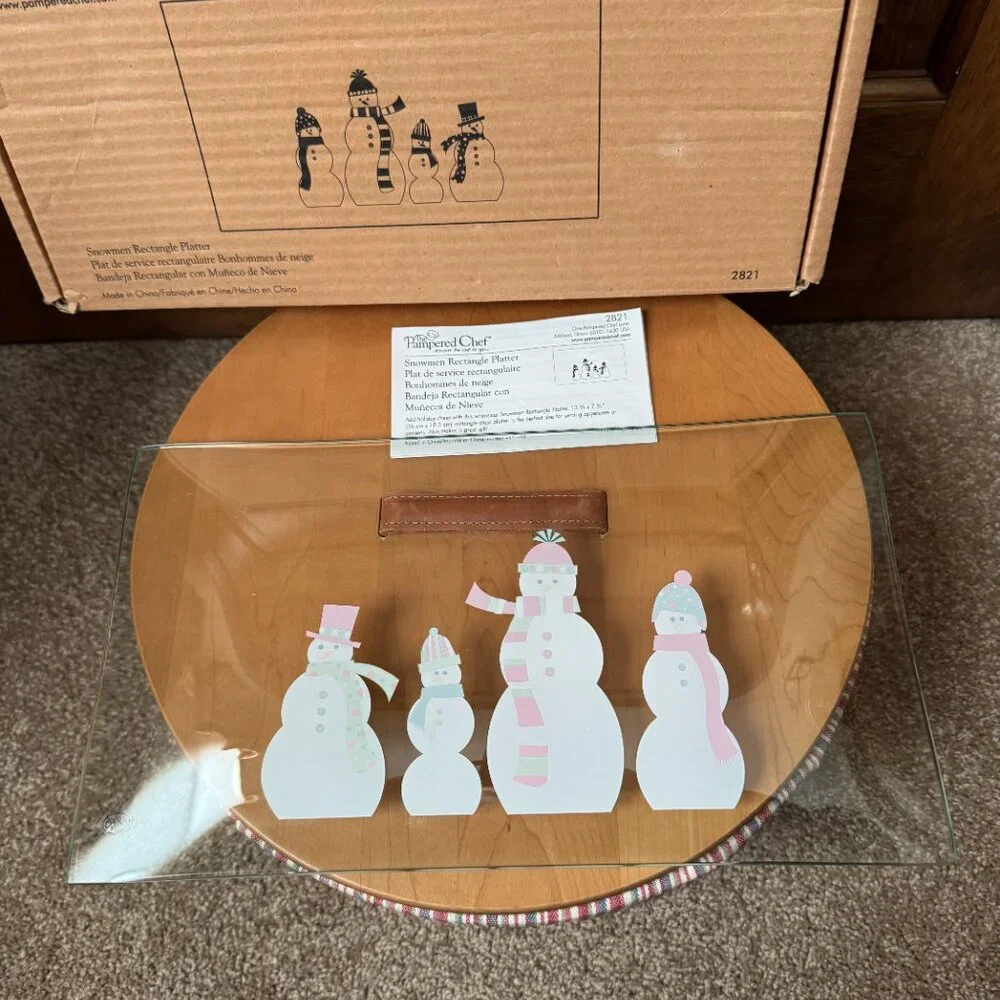 The Pampered Chef - Snowmen Rectangle Glass Platter